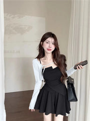 Sweet And Spicy Slim Fit Knitted Open Cardigan And  Skirt Women's Summer Tee Piece Set Faionable Asymmetrical Design
