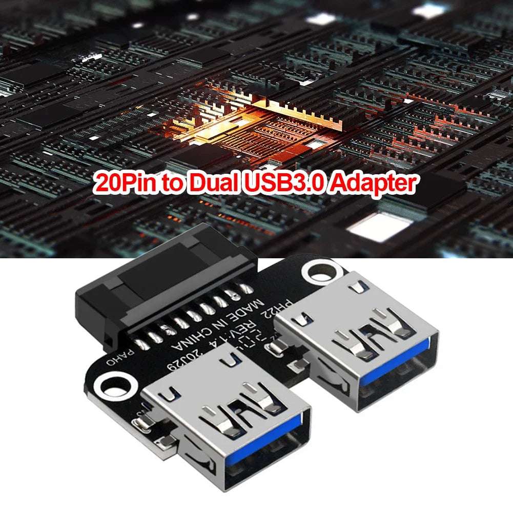 Female Motherboard Adapter USB 3.0 19 20 Pin Socket to Dual USB 3.0 A Splitter Anti-Interference Ability Stability