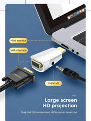 HDMI-compatible to VGA Cable Converter Male To Famale Converter Adapter 3.5mm Jack Audio HD 1080P For PC Laptop Tablet