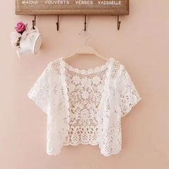Hot Lace White/Black Bridal Summer Women Short Sleeve Shrug Bolero Wedding Jacket Elegant Cape