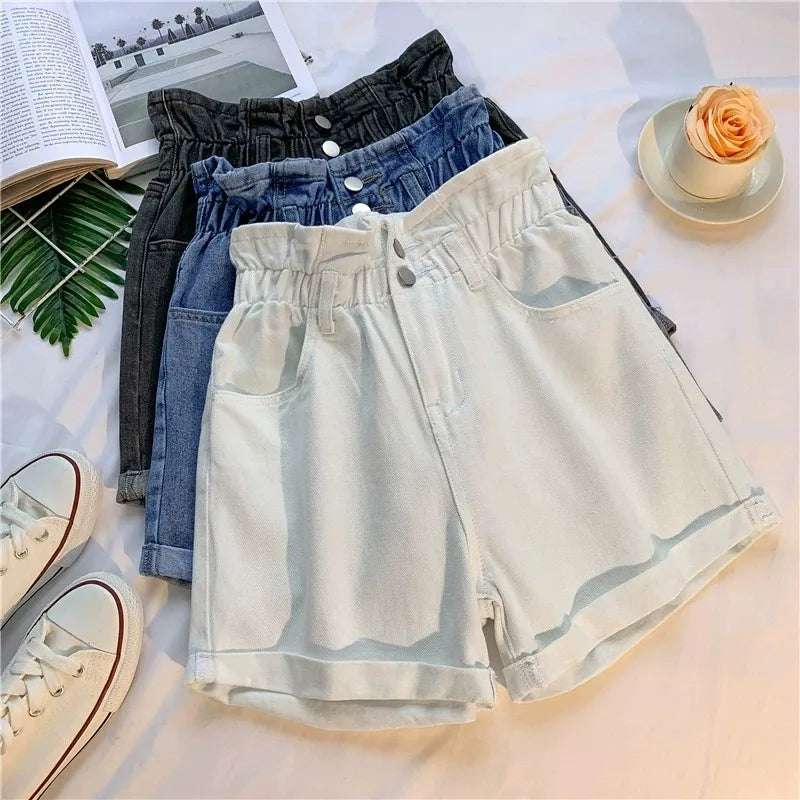 High Waist A-Line Wide Leg Jeans orts Women's Cuffed Loose Slimming High Waist Flower Bud Pants Summer Casual orts