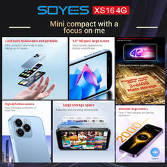 هاتف SOYES XS16 Mini 4G LTE صغير الحجم، ذاكرة وصول عشوائي 3 جيجابايت، سعة تخزين 64 جيجابايت، نظام تشغيل Android10.0، شاشة 3 بوصات، كاميرا 5 ميجابكسل، شريحتي اتصال، متجر Play، واتساب