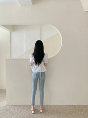 تيشيرت صيفي جديد لتنحيف الخصر مع فيونكة، بلوزة نسائية أنيقة بتصميم فقاعة، وحاشية على شكل دمية