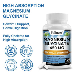 Magnesium Glycinate, Muscle & Nerve Health, Enzyme Function, Non-GMO, Vegetarian, Gluten-Free 450 Mg