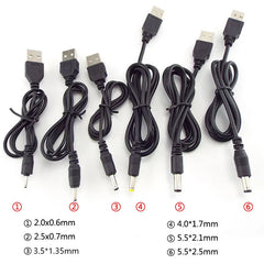 موصل كابل تمديد طاقة تيار مستمر 5 فولت من USB إلى DC 3.5*1.35 مم 2.0*0.6 مم 2.5*0.7 مم 4.0*1.7 مم 5.5*2.1 مم 5.5*2.5 مم