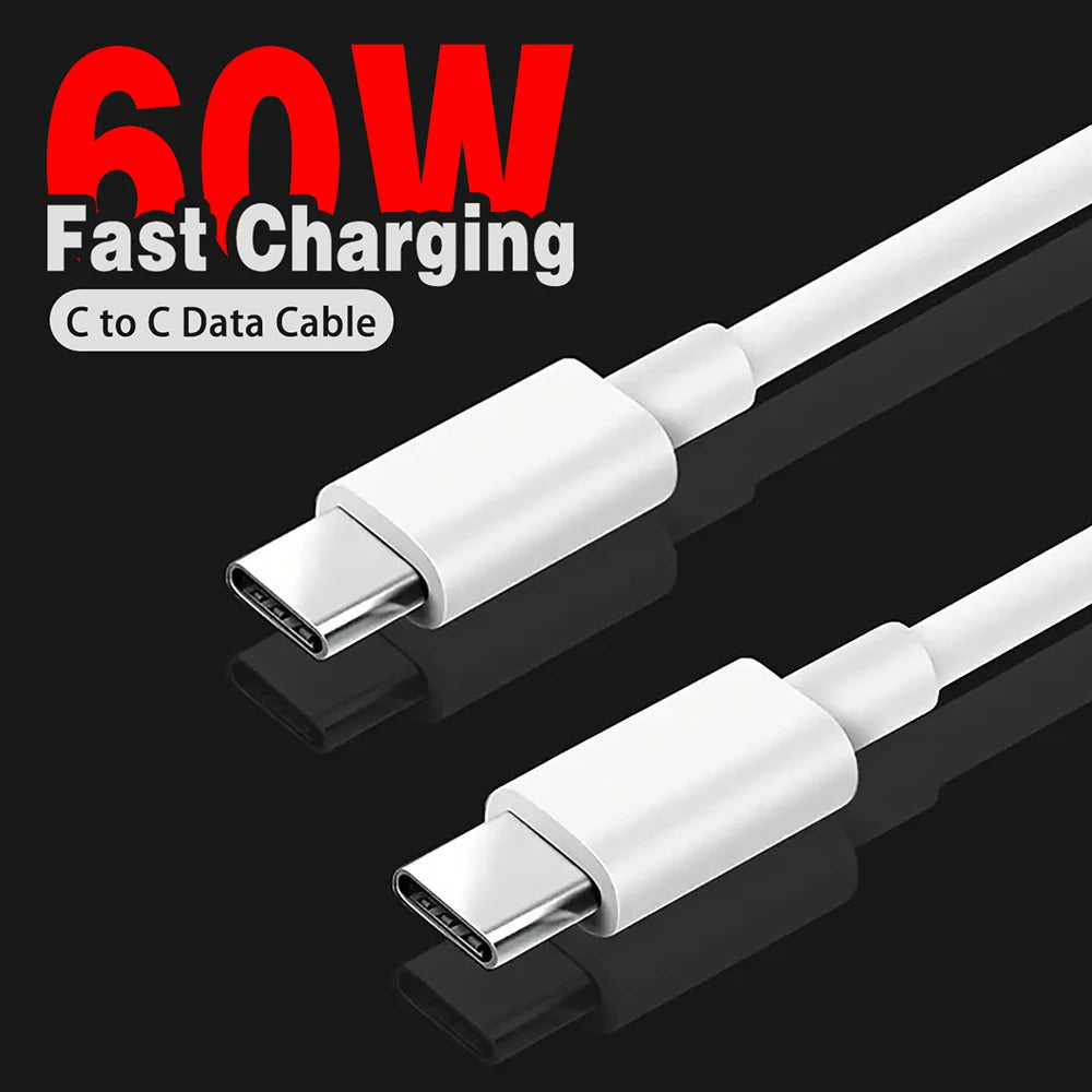 كابل بيانات شحن سريع PD 60 وات USB C إلى USB Type C كابل بيانات لهاتف Iphone 15 15Pro Huawei Samsung Xiaomi خط بيانات أسود أبيض 1 متر 2 متر 3 متر