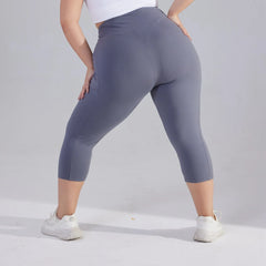 Plus size yoga pants for women Leggings fitness tummy tuck butt lift slim yoga pants with pocket summer sports cropped trousers