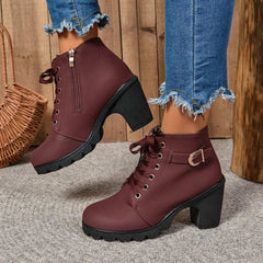 2024Women High Heel Ankle Boots Autumn Winter Booties Woman Fashion New Lady Shoes Brown Black Short Boot Female Botas De Mujer