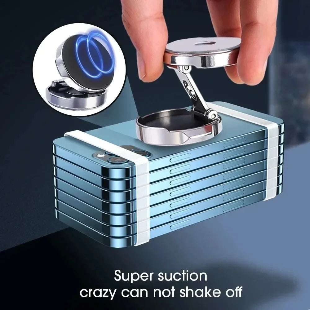 Car Mobile Phone Stand 720 Degree Rotation Metal Magnetic Suction Foldable Round Bracket Support for Universal Phones Holder