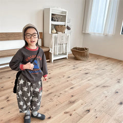 7030-1 Children Pants autumn boys and girls loose leg pants children harem cotton printed pants girl's pants