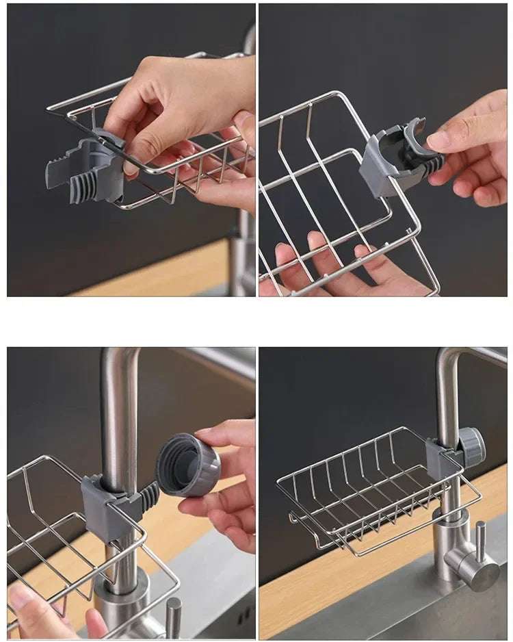 Kitchen Stainless Steel Sink Drain Rack Sponge Storage Faucet Holder Soap Drainer Towel Rack Shelf Organizer Kitchen Accessories
