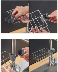 Kitchen Stainless Steel Sink Drain Rack Sponge Storage Faucet Holder Soap Drainer Towel Rack Shelf Organizer Kitchen Accessories