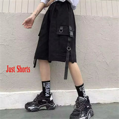 شورت كارجو فضفاض للنساء بجيوب كبيرة من Harajuku Japan شورت بناتي للزوجين من Ulzzang الكوري العصري في الشارع الصيفي شورت هيب هوب للبنات