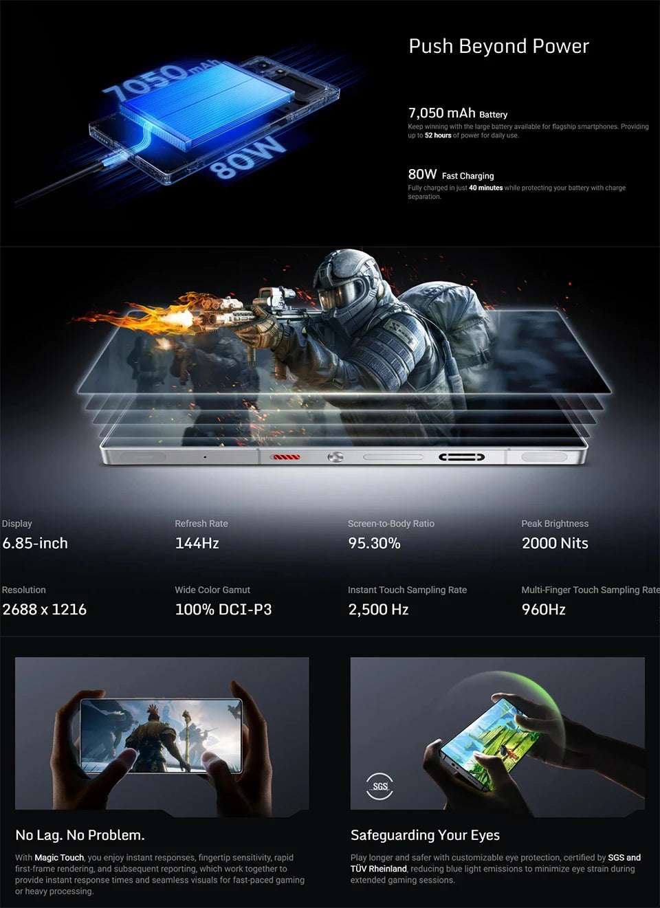 Global Version Redmagic 10S Pro NX789J Snapdragon 8 Elite Leading Version 6.853" Q9+144Hz AMOLED 50*2+2+16MP 7050mAh 80W NFC