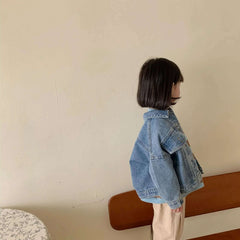 6704-1 Children's Denim Jacket Spring and Autumn Korean Girl's Denim Jacket Casual Loose Boy's Coat Cardigan.