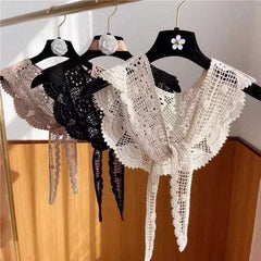Women Shrugs Lace Hollow Out Female Summer Casual All-match Shawls Simple Scarf-collar Sleeveless Knitted Tops Korean Style Chic