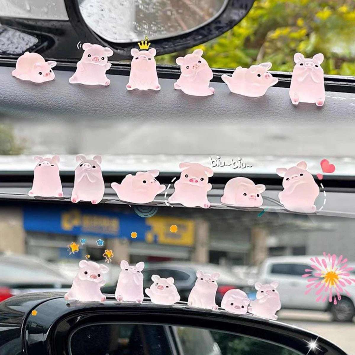 6pcs/set Cute pig cartoon Car Interior Decoration Car Doll Center Console Screen Decoration Cute Car Accessories for Women