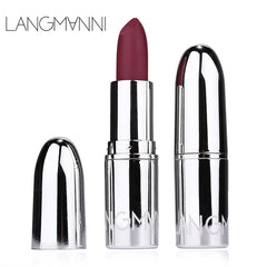 أحمر شفاه Langmani Silver Tube Matte Lipstick Non Staying Cup Makeup أحمر شفاه متوفر بـ 8 ألوان