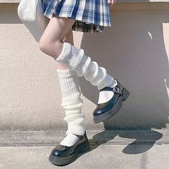 42/52/72cm Leg Warmers Lolita Socks Y2K Knitted Warm Foot Cover White Black Warmer Lady Autumn Winter Crochet Sock Boot Cuffs