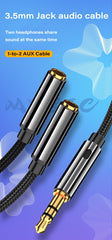 Headphone Splitter Cable 3.5mm Male to 2 Female Jack 3.5mm Extension Cable AUX Adapter for Phone Laptop MP3 Audio Splitter Cable