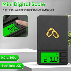 ميزان جيب دقيق 1000 جرام × 0.1 جرام - ميزان رقمي للجرامات والأطعمة والمجوهرات والأونصات/الحبوب مزود بشاشة LCD بإضاءة خلفية - ميزان صغير للسفر