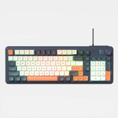 Wired Keyboard - Silent Red Switches, Ergonomic Design, Color-Blocked Keycaps, for Gaming/Office with Control Knob