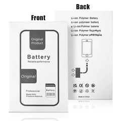 Mumzar packaging front and back showing generic iPhone 11 to 14 replacement battery box with installation diagram and label