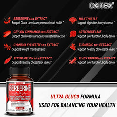 Daitea Berberine Capsules - Ceylon Cinnamon + Turmeric + Bitter Melon Extract - Cardiovascular and Digestive Health Non-GMO