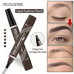 4 Forks Eye Brow Pen, 5 Color Natural Matte Liquid Tint Makeup Long Lasting Waterproof Eyebrow Smudge Proof Cosmetic