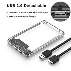 علبة محرك أقراص صلبة SATA SSD مقاس 2.5 بوصة بمنفذ USB 3.0 مع سرعة نقل 5 جيجابت في الثانية، وعلب أقراص صلبة خارجية متنقلة وكابل