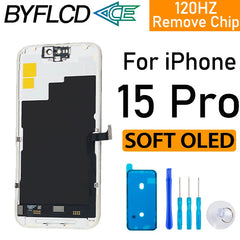 شاشة RFLCD SOFT OLED 120HZ Lcd لهاتف iPhone 15 Pro شاشة تعمل باللمس بديلة لوحة رقمية تجميع شريحة True Tone