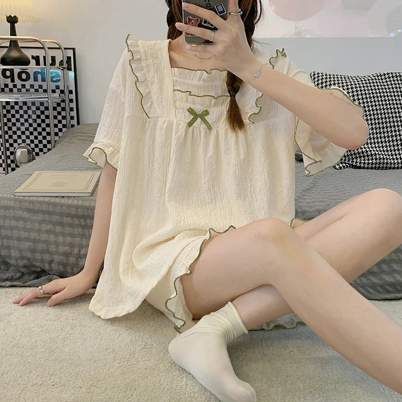 New Summer Bear Pajamas ort Sve ort Pants Outfit Sweet Sle Home Clothes Set for Young Women Breathable Lightweight