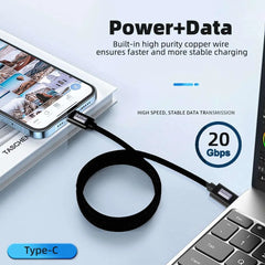 كابل USB 3.2 بسرعة 20 جيجابت في الثانية، 48 فولت، 5 أمبير، 240 واط، كابل USB C إلى Type-C 3.2 Gen2 لنقل البيانات، كابل USB C للقرص الصلب SSD، 4K، 60 هرتز، شحن سريع QC 3.0
