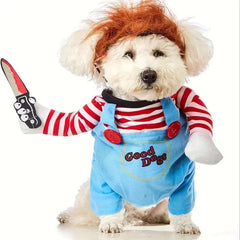 Halloween Pet Dog Clothes Transformed Pet Apparel and Wig for Holiday Party Pet Supplies Funny Bloody Doll With Knife Dog Costum