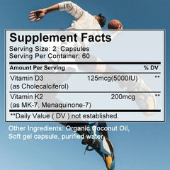 Vitamin K2 (MK7) with D3-5000 IU Supplement-120 Capsules, Immune Support Health, Bone Health, Cardiovascular Health Support