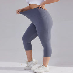 Plus size yoga pants for women Leggings fitness tummy tuck butt lift slim yoga pants with pocket summer sports cropped trousers