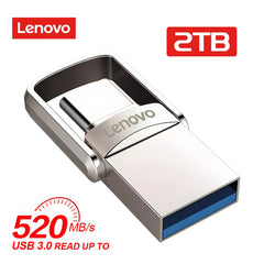 محرك أقراص فلاش USB 3.1 أصلي من لينوفو بسعة 2 تيرابايت معدني U Disk 2 في 1 OTG 1024 جيجابايت 128 جيجابايت 512 جيجابايت 1 تيرابايت للهواتف والحاسوب