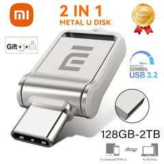 محرك أقراص فلاش USB Type-c 2 في 1 من شاومي بسعة 2 تيرابايت 3.2 بوصة، نقل عالي السرعة، قرص معدني مقاوم للماء، عالمي للهواتف المحمولة والكمبيوتر