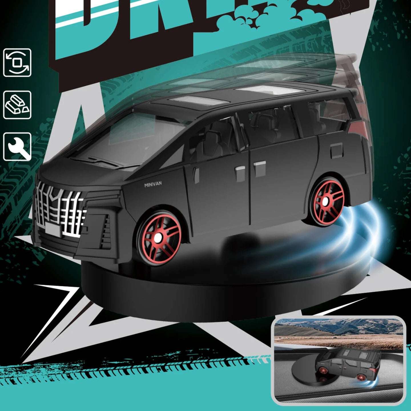 Drifting MPV Van Car Model Dashboard Ornaments Cool Fun Swing Moving Turning Interior Accessories Commercial Vehicle Decor Items