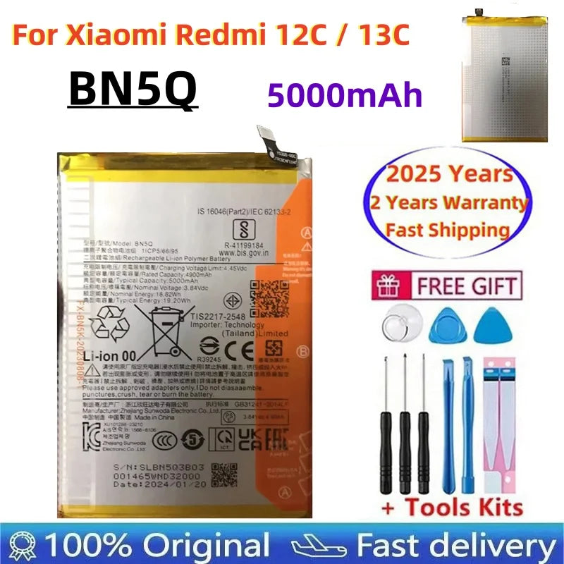 2025 Years 100% Original BN5Q For Xiaomi Redmi 12C / Redmi 13C 23124RN87C Mobile Battery Replacement Batteries Fast Shipping
