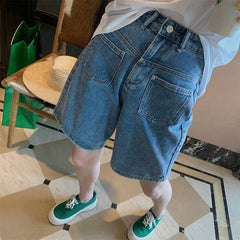 High Waist Wide Leg Jeans orts plus Size Loose Slimming Design Thin Five-Quarter Mid-Pants for plus Size Women Summer