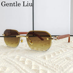 Vintage Square Rimless Sunglasses Men 2025 Luxury Brand Trendy Frameless Punk UV400 Eyewear Anti Blue Light Prescription Glasses