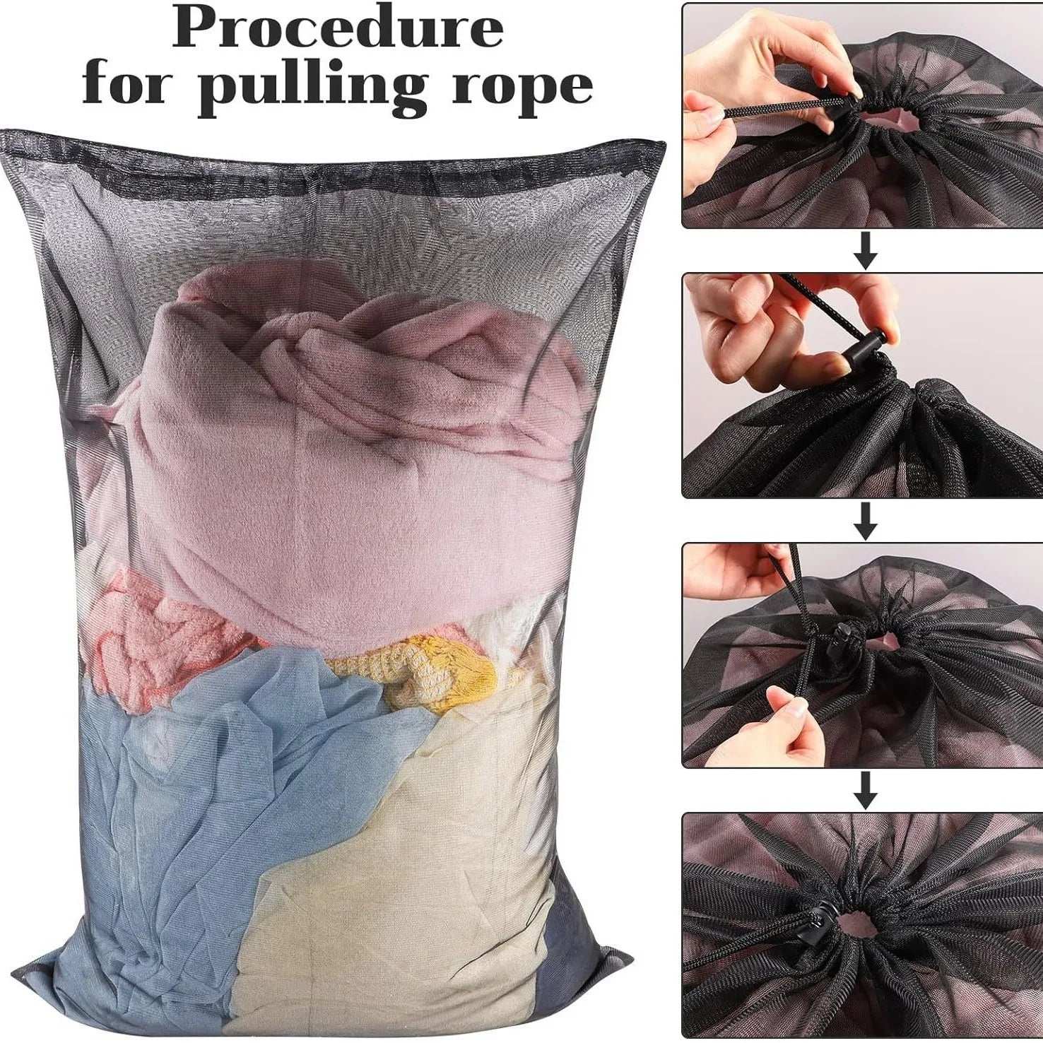 Large Size Laundry Mesh Bag Solid Color Drawstring Laundry Bag Anti-snagging Anti-deformation Mesh Clothes Washing Bag 60x90cm
