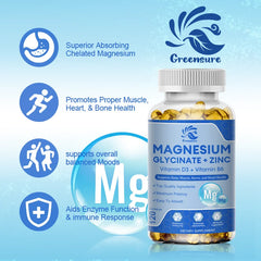 Magnesium Glycinate D3 B6 Capsules for Relax Sleep Nerve Muscle and Heart Health Supplement
