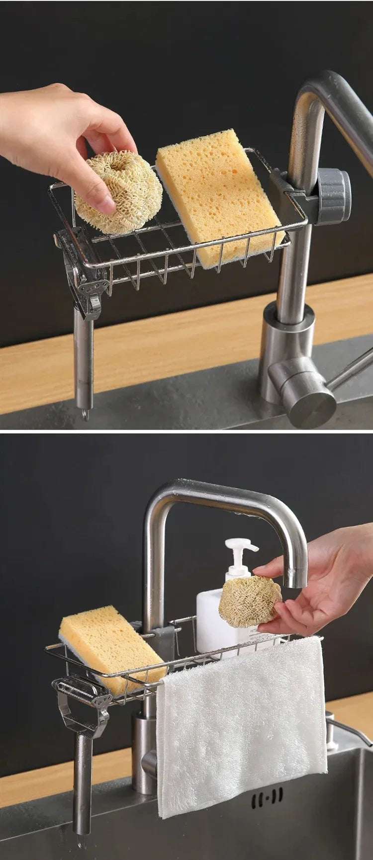 Kitchen Stainless Steel Sink Drain Rack Sponge Storage Faucet Holder Soap Drainer Towel Rack Shelf Organizer Kitchen Accessories
