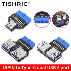 TISHRIC 19Pin To Type-C USB3.0 Converter Internal Header to USB 3.1/3.2 Type C Adapter  for PC Motherboard Connector Riser