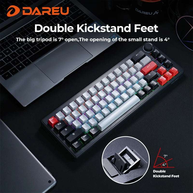 DAREU 2.4G Wireless Mechanical Gaming Keyboard 4000mAh Red Switch All Key Non-conflict Rainbow Lighting with Multifunction Knob