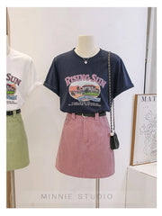 Anti-Aging Cartoon Print ort Sve Women's T-irt Loose Fit Summer Casual round Ne oulder Appropriate Outerwear