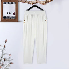 Summer plus size Stretch Harem Pants Mother Thin Summer Baggy Pantalones Women  Casual Button High Waist Trousers