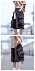 2024 Black Cool Cargo Shorts for Men and Women Couples Thin Loose Dopamine Sports Casual Korean Hip Hop Outwear Shorts Men